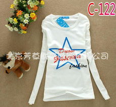 厂家直供图案多样全棉长袖T恤，时尚女装批发首选